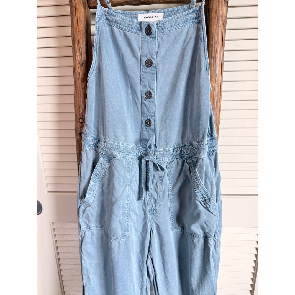 ONeill Women's Blue Chambray Button Front‎ Drawstring Waist Jumpsuit Overalls XS - Picture 4 of 5